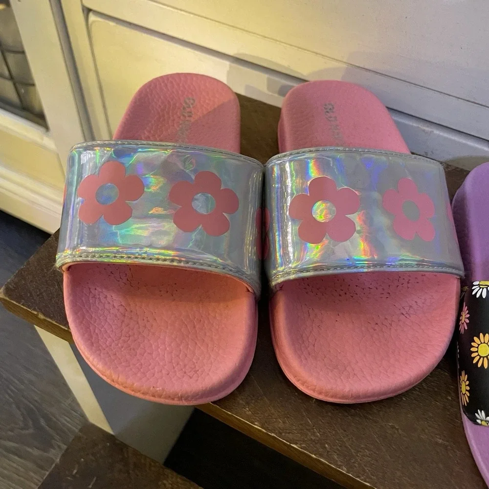 Old Navy Girls Size 10-11 Lot Of 2 Slides Sandals Pool‎ Beach Slides Slip On